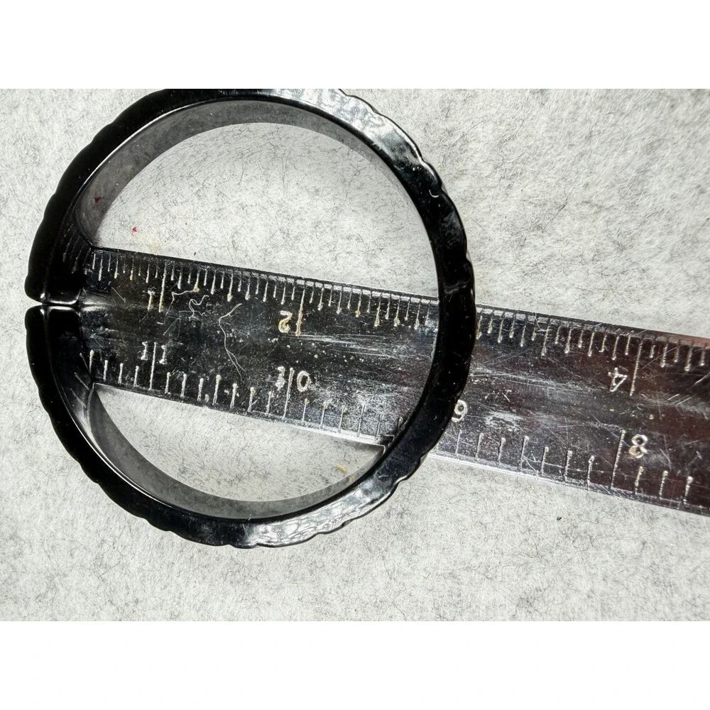Vintage 1980s Black Acrylic Bangle Bracelet Raised Geometric Diamond Statement